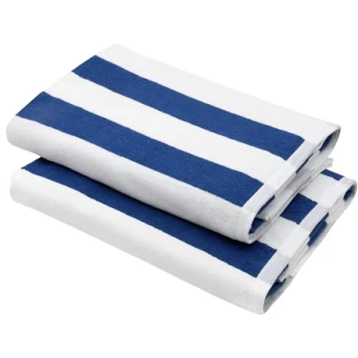 Image de ZOLLNER Set de 2 Serviettes Plage Bain résistantes et absorbantes en 70x180 cm lavables à 95C Coton Motif Rayures Intemporel Bleu certifiées Oeko Tex®