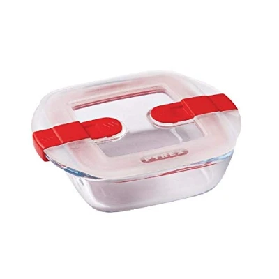 Image de Pyrex Cook&amp;Heat Plat Carré en Verre avec Couvercle Hermétique Spécial Micro Ondes Boîte de Conservation Cuisinez au Four, Conservez et Réchauffez, Transparent