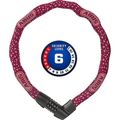 Image de ABUS serrure à chaîne Tresor 1385/75 Cherry Heart combinaison en acier trempé carrée de 6 mm d&#039;épaisseur niveau sécurité 75 cm rouge