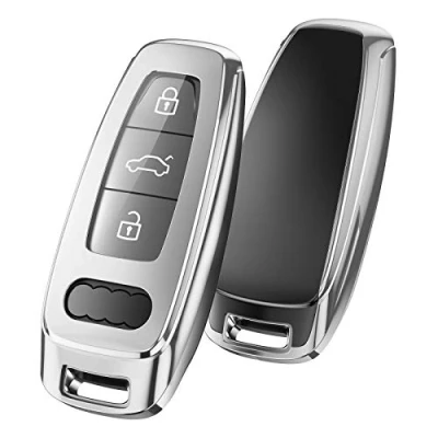Image de OATSBASF Coque de Protection pour clé Audi en Silicone TPU A6L A6 A7 A8 Q7 Q8 E Tron 2019 2020 (Argenté)
