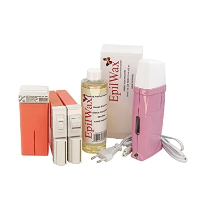 Image de EpilWax Kit Chauffe Cire Épilation Professionnelle avec 3 x Recharges Roll on Corps à la Rose, 1 Maillot, Visage 100 Bandes d&#039;Épilation et Huile après Gamme Royal