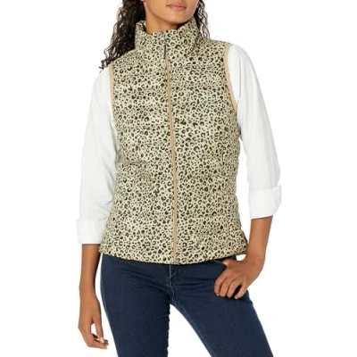 Image de Amazon Essentials Doudoune Pliable Imperméable Légère Femme, Fauve Clair Imprimé Léopard, XS