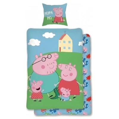 Image de Parure Housse de Couette Peppa Pig 1 + taie d&#039;oreiller 100% Coton (Parure lit Pig, 140 X 200 Cm)
