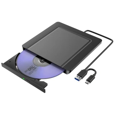 Image de Lecteur CD/DVD Externe pour PC, Ultramince USB 3.0 et C Graveur DVD Optique Portable /+RW Drive, Mince Player Transmission Rapide Câble Intégrée Windows/MacOS/Laptop
