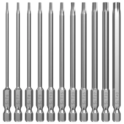 Image de Lixiluxia 11 Pièces Embout Tournevis Torx, 100mm Torx Long, Embouts de Vissage, Etoile, Long Visseuse, Bit, T6 T7 T8 T9 T10 T15 T20 T25 T27 T30 T40, Tige Hexagonale 1/4&quot;