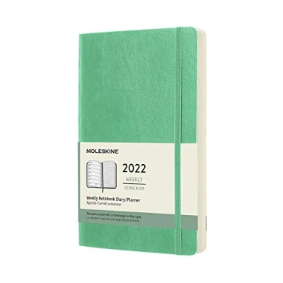 Image de Moleskine Agenda Semainier 2022, Planner 12 Mois et Carnet de Notes Hebdomadaire avec couverture souple, Grand Format 13 x 21 cm, Vert Glace, 144 Pages