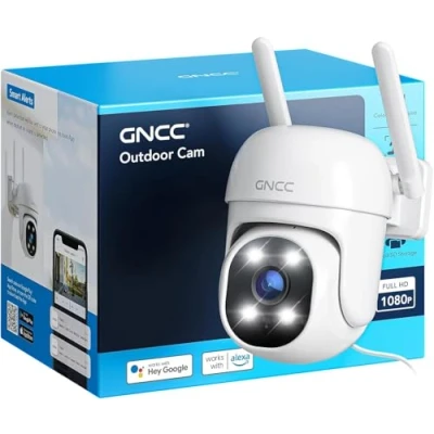 Image de GNCC Camera Surveillance WiFi, Caméras de Surveillance, Exterieur, Vision Nocturne Couleur, Détection Mouvement, Audio Bidirectionnel, Enregistrement 24/7, Pan Tilt, Étanche, 1080P, 2.4G, GK2