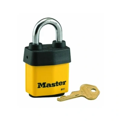 Image de Master Lock Cadenas en acier laminé recouvert de 5,3 cm large, clé robuste 911DPF, jaune, 5,4
