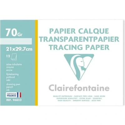 Image de Clairefontaine 96852C Pochette Dessin Scolaire 12 Feuilles Papier Calque Hautement Transparent A4 21x29,7 cm 70/75g Idéal pour le Technique