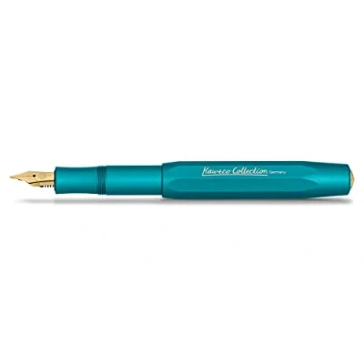Image de Kaweco Collection Iguana Blue Stylo plume haut de gamme avec en acier doré et pointe iridium pour cartouches d&#039;encre I sport 13 cm Largeur : F (fine)