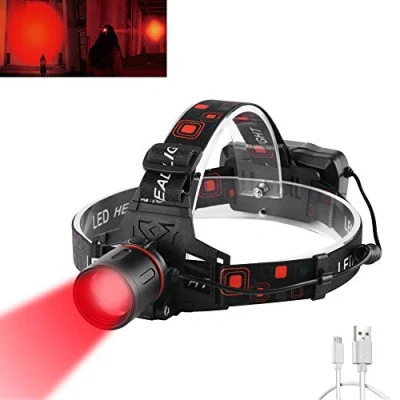Image de WESLITE Lamp Frontale Rouge, 1000 Lumens Lampe Rechargeable avec Lumière Rouge Zoomable Torche pour la Chasse, l&#039;Astronomie, Vision Nocturne et Camping(Lumière Rouge)