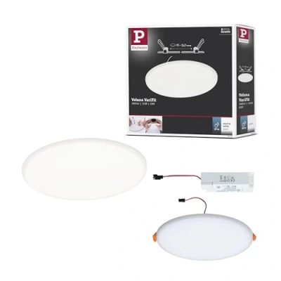 Image de Paulmann 92392 panneau LED spots encastrés Veluna VariFit IP44 blanc neutre 185 mm rond incl. 1x17,5 watts plafonnier Satin éclairage de plafond plastique salon 4000 K