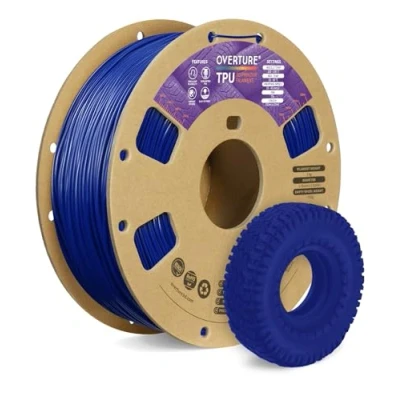 Image de OVERTURE Filament TPU 1.75mm, Bobine 1kg (2.2lbs), 95A Précision dimensionnelle +/ 0.05mm, pour Imprimante 3D (Bleu Foncé)