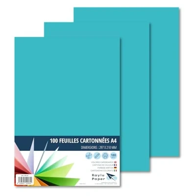 Image de RAYLU PAPER Papier coloré A4, 100 Feuilles Cartonné 180g/m², 210 x 297 mm, cartons professionnels de couleurs pour bureau, l’artisanat (Bleu Turquoise)