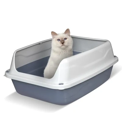 Image de Snugsy Bac à Litière Toilette pour Chat Ouvert avec Bords Hauts Amovible Facile Nettoyer 45 x 34 cm M Gris