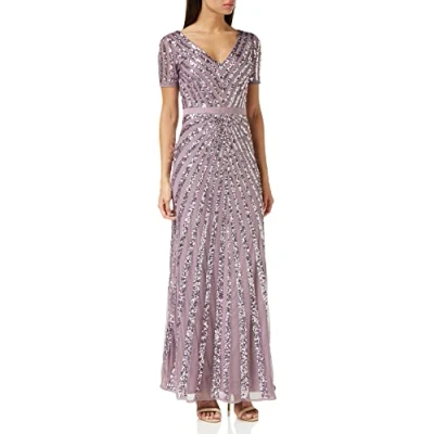 Image de Maya Deluxe Pailletten Maxi Abendkleid Elegant für Hochzeit V Ausschnitt A linien schnitt Brautjungfernkleid Robe de Demoiselle d&#039;honneur, Moody Lilac, 40 aux Femmes