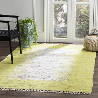 Image de SAFAVIEH MTK711 Grand Tapis de Salon rectangulaire pour Une Utilisation en intérieur, Coton, Ivoire/Sarcelle, 160 X 230 cm