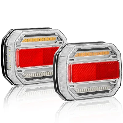 Image de D TECH Led feu arrière de remorque,2pièces Feux remorque 12V 24V Stop, au néon, clignotant dynamique lampe,Catadioptre camion RV caravane arrière,Homologation ECE