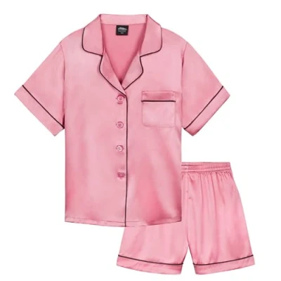 Image de CityComfort Pyjama Short Fille Ensemble de Enfant en Satin, 2 pièces, Boutonné Devant, 7 16 Ans (Rose Ancien, 15 Ans)