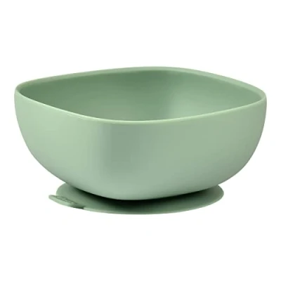Image de BÉABA, Bol Ventouse pour Enfant, 100% silicone, matière douce et très resistante, Adhère table/tablette chaise haute, Languette permettant de soulever l’assiette, Compatible micro onde, Sage green