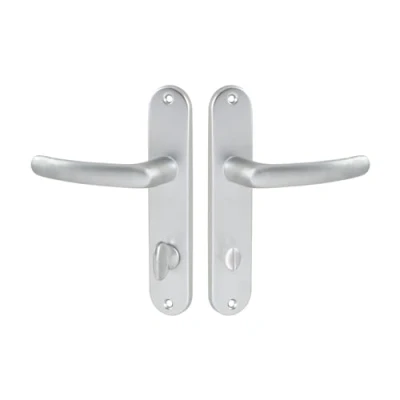 Image de Vachette Set de Poignée Porte sur Petite Plaque Version à Condamnation Portes WC/SDB, Entraxe 165 mm Système Pose Facile en Aluminium Résistant Finition Argent Garantie 2 Ans