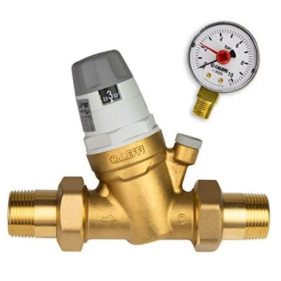 Image de Caleffi Réducteur de pression d&#039;eau 1/2&quot; DN15 avec cartouche remplaçable et manomètre Valve réduction Régulateur 535041 Multicolore