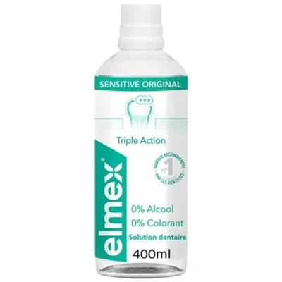 Image de elmex Bain de Bouche Sensitive Original Protection 3x Supérieure Contre les Caries Fluorure d&#039;Amines Sans Colorant Soulage Sensibilité Dents Soin Bucco Dentaire Complet en 30s