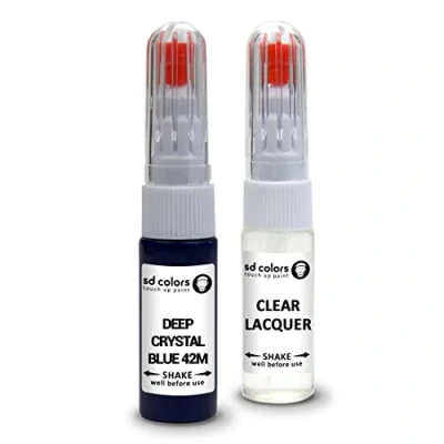 Image de SD COLORS Kit de retouche peinture Bleu cristallin 42 m Compatible avec Mazda 20 ML Pinceau à rayures Code couleur : cristal profond (peinture + vernis)