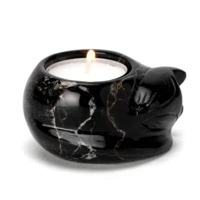 Image de Photophore en marbre noir de l&#039;Himalaya forme chat Bougie chauffe plat incluse