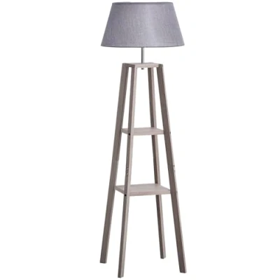Image de HOMCOM Lampadaire design contemporain 2 étagères intégrées 40 W max. dim. 45l x 148H cm pin lin gris