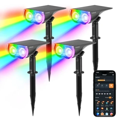 Image de Linkind Spot Solaire Exterieur Intelligent RGBTW, 6 Millions de Couleurs, Contrôle en Groupe, Synchronisation Musicale, Alerte Lumineuse Rouge, IP65 Lampe Intelligente pour Jardin, Fête, Lot 4