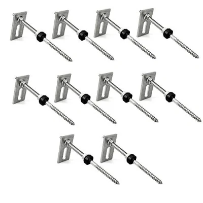 Image de Offgridtec Lot de 10 vis à double filetage M10 x 200 en acier inoxydable avec plaque d&#039;adaptation et joint caoutchouc EPDM