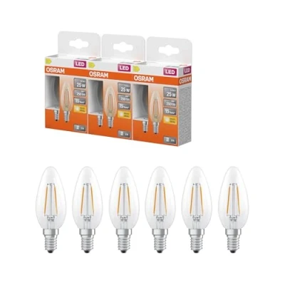 Image de OSRAM Lampe LED forme étoile bougie B25 filament, 2700 K blanc chaud, 1,8 W, E14, transparente, 250 lm, 15 000 h, pour lustres, luminaires décoratifs,3 Pack