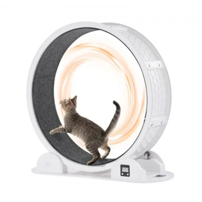 Image de VEVOR Roue d&#039;exercice pour Chat, 1038 mm, de Tapis Roulant Chat avec Frein et Piste recouverte Moquette, Course d&#039;intérieur, santé Fitness des Animaux, Blanc