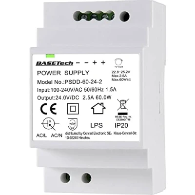 Image de Basetech Alimentation Rail DIN PSDD 60 24 2 V 2.5 A W Nbr. de Sorties:2 x