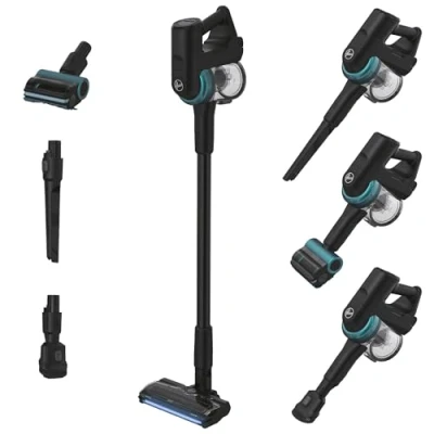 Image de HOOVER HF410P Aspirateur Balai Sans Fil, Puissant 42AW, Ultra Maniable à 360, Tous types de sols, Brosse Anti Twist avec éclairage LED, Mini Turbobrosse LED Spécial Animaux, Noir Vert Bleu Océan