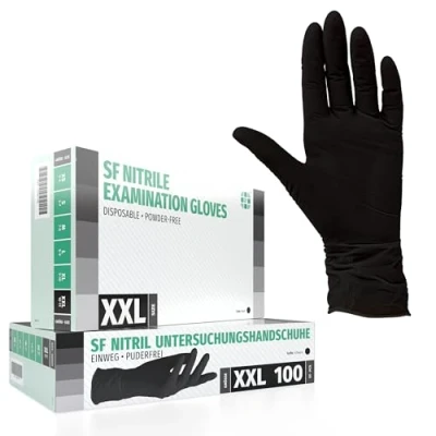 Image de Gants en nitrile Boîte de 90 pièces (XXL, Noir) d&#039;examen jetables, sans poudre, latex, non stériles, médicaux, tatouage, gants, à usage unique