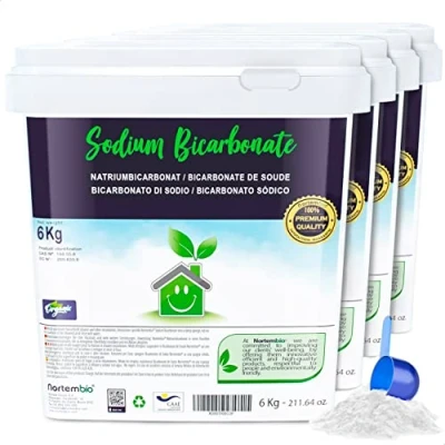 Image de Nortembio Bicarbonate de Soude Biologique 4x6 Kg. Nettoyant et Désodorisant Naturel. Sodium Sans Aluminium. E Book avec des Utilisations Nettoyage Inclus.