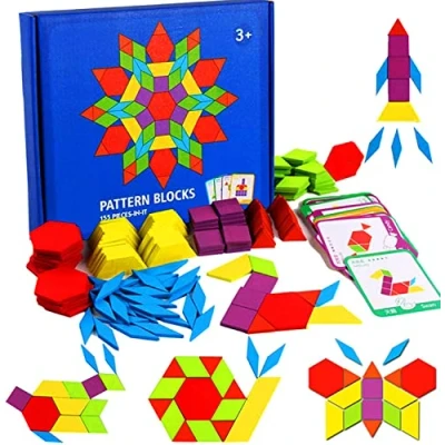 Image de LEADSTAR Tangrams Enfant Blocs en Bois Puzzles 155 PCS de modèle Puzzle Forme Géométrique Jeux Jouets pour Les Enfants avec 24 Cartes