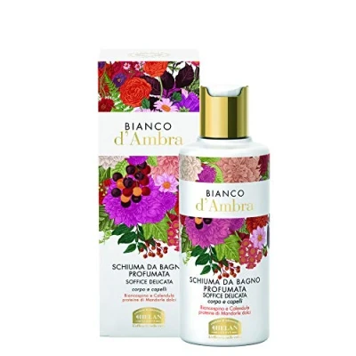 Image de Helan, Bianco d&#039;Ambra Gel Douche et Shampoing sans Sulfate Silicone Paraben Parfumé avec Amande Douce Bain Moussant Shampooing Doux Naturel pour Cheveux Corps, 200 ml Made in Italy