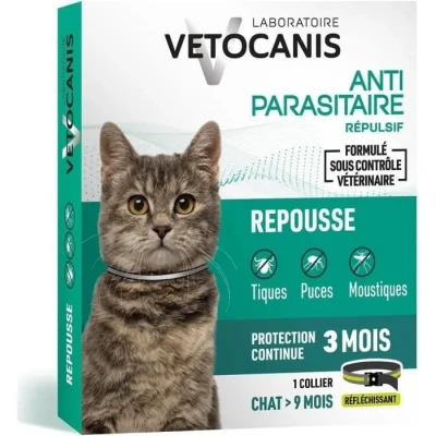 Image de Vetocanis Collier Chat Anti puces et tiques Traitement Protection Antiparasitaire Système étranglement Efficace 3 Mois de + 9 Formulé sous contrôle Vétérinaire