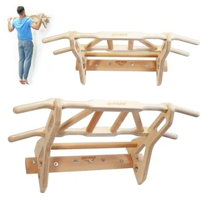 Image de Barre de Traction Murale en Bois Bouleau Poignées Multiples pour Gymnastique et Musculation Supporte Jusqu&#039;à 130 kg Sans Fixation Facile à Démonter