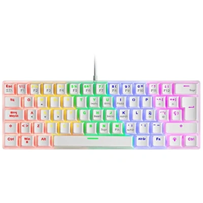Image de Mars Gaming MK60 Blanc, Clavier Mécanique FRGB, Antighosting, Switch Marron, Langue Espagnole