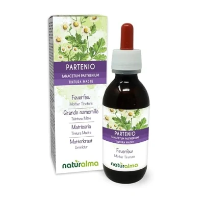 Image de Grande camomille ou Partenelle (Tanacetum parthenium) herbe avec fleurs Teinture Mère sans alcool Naturalma Extrait liquide gouttes 120 ml Complément alimentaire Végétalien végan
