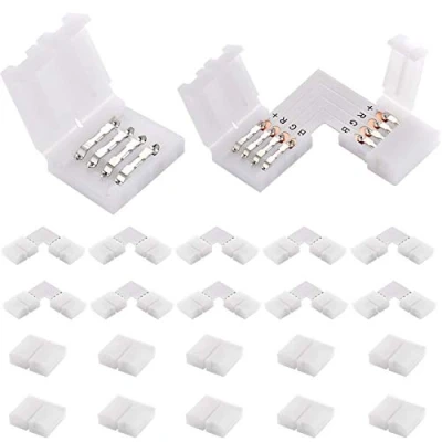 Image de Connecteurs de bande lumineuse LED RGB 4 broches 10 pièces en forme L + sans interruption pour multicolore SMD 5050 (20 pièces)