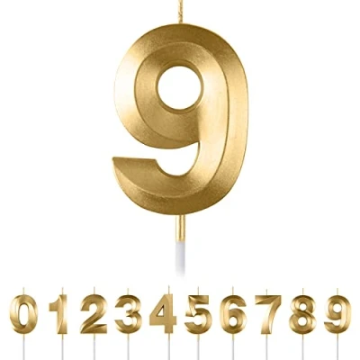 Image de Bougies d&#039;anniversaire, en forme de chiffre 9, dorées, diamant 3D, 0, 1, 2, 3, 4, 5, 6, 7, 8, à paillettes Décoration gâteau pour mariage, anniversaire mariage