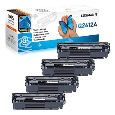 Image de LOSMANN 4x Toner compatible pour Q2612A 12A FX9 FX10 CAN703 HP Laserjet 1010 1012 1015 1018 1020 1022 1022N 1022NW 3015 3015AIO 3020 3020AIO 3030 3030AIO 3050 3050Z 3052 3055 M1005MFP M1319FMFP