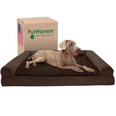Image de FurHaven Lit pour Chien en Peluche et Daim avec Mousse de Gel rafraîchissant Espresso, Jumbo Plus (Taille XXL)