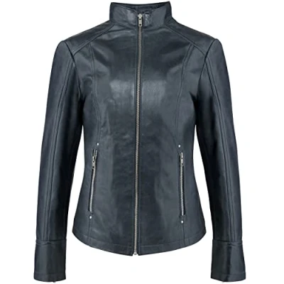 Image de URBAN 5884 Veste en Cuir RT01 Femme, Peau d&#039;Agneau de Style Motard, Bien Ajustée et Douce au Toucher