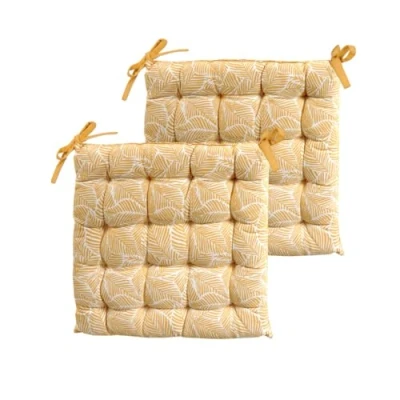 Image de Atout Ciel Lot de 2 Galettes Chaise carrées Bicolores 40x40cm, Jaune imprimé/uni
